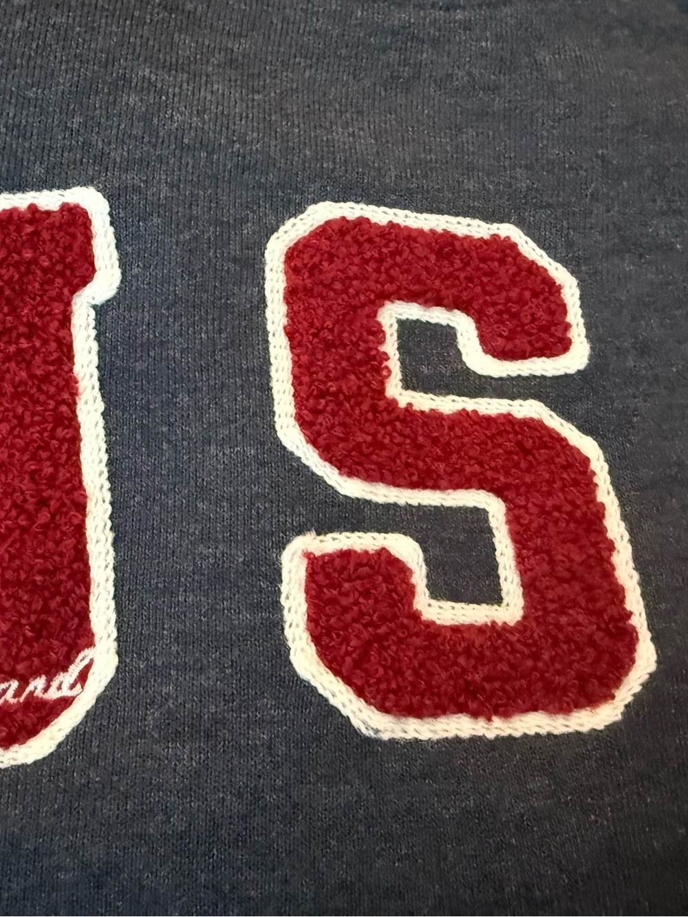 Lucky Brand Navy Sweatshirt with Red and Cream Chenille Appliqués -XL